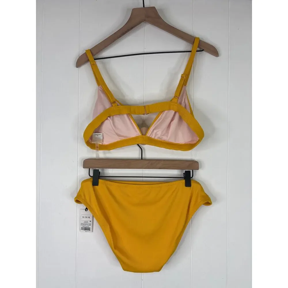NWT Shade & Shore Yellow Ribbed Bikini 2 Piece Swimsuit XL 16/18